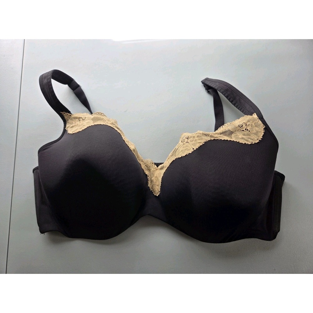 Cacique Lace Trim Balconette Bra Size 46DD Black‎ Underwire